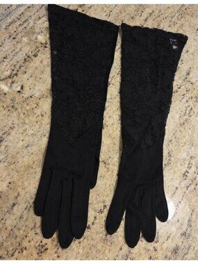 Vintage Womens Size S Black Rayon Lace Formal Long Gloves Goth Dark Fairy